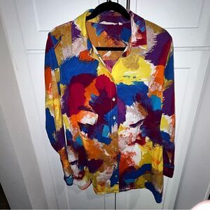 Soft Surroundings Long Sleeve Smocked Elastic Side Button Front Shirt Top